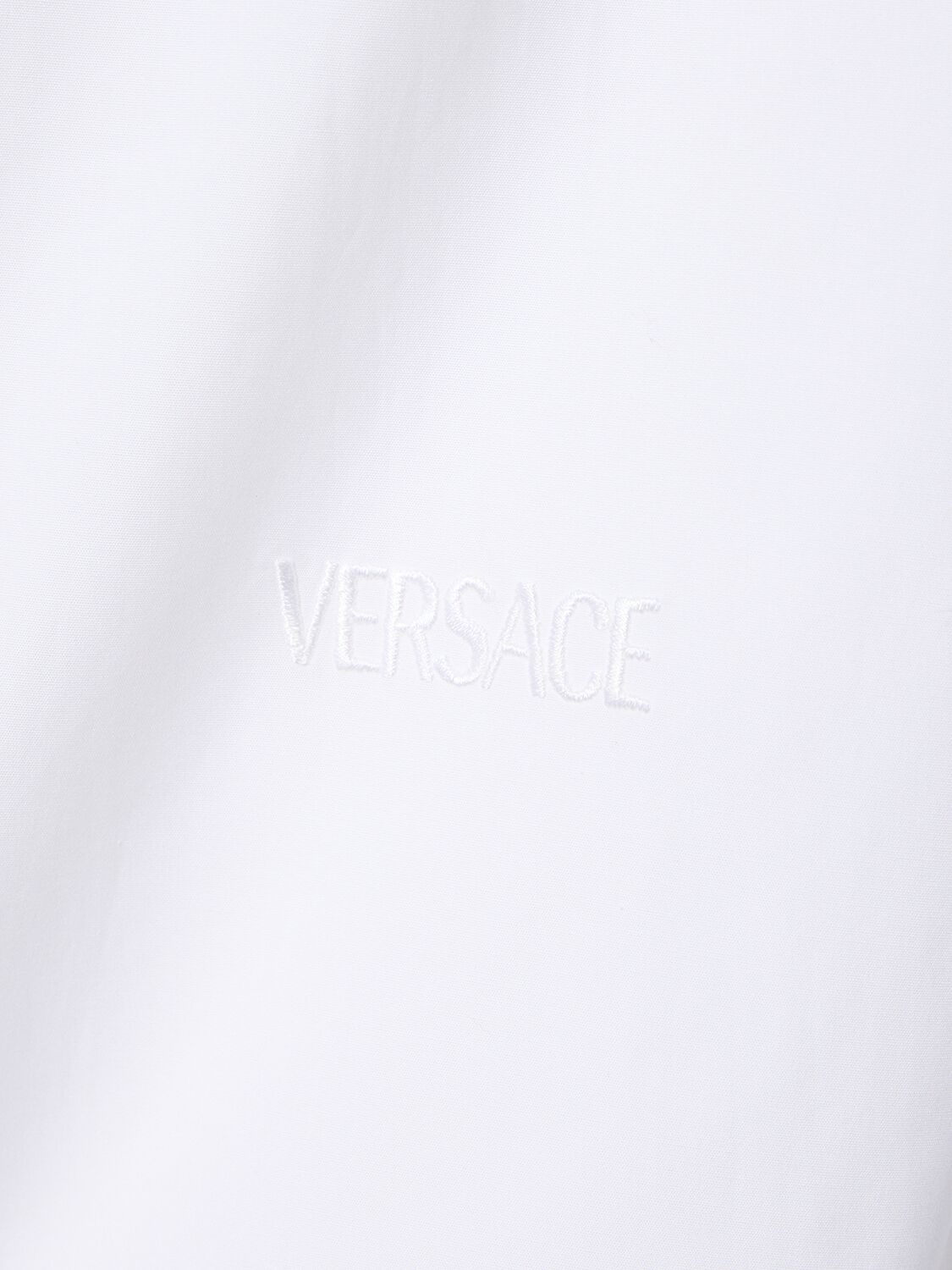 Shop Versace Logo Cotton Poplin Shirt In White