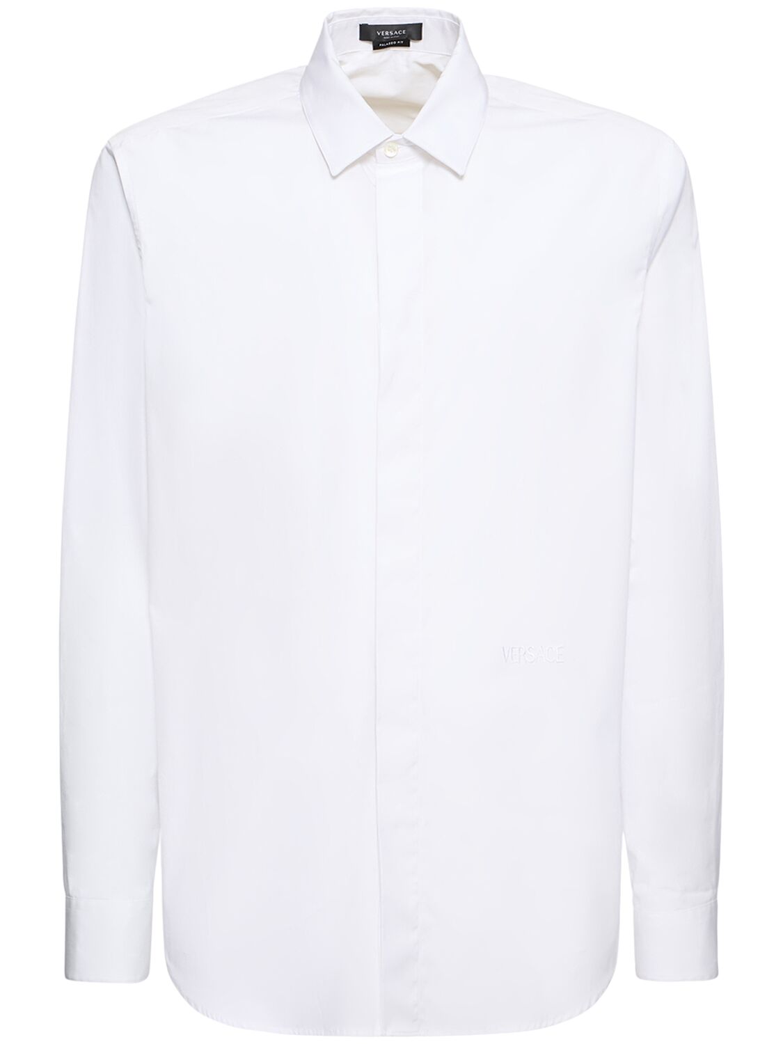 Shop Versace Logo Cotton Poplin Shirt In White
