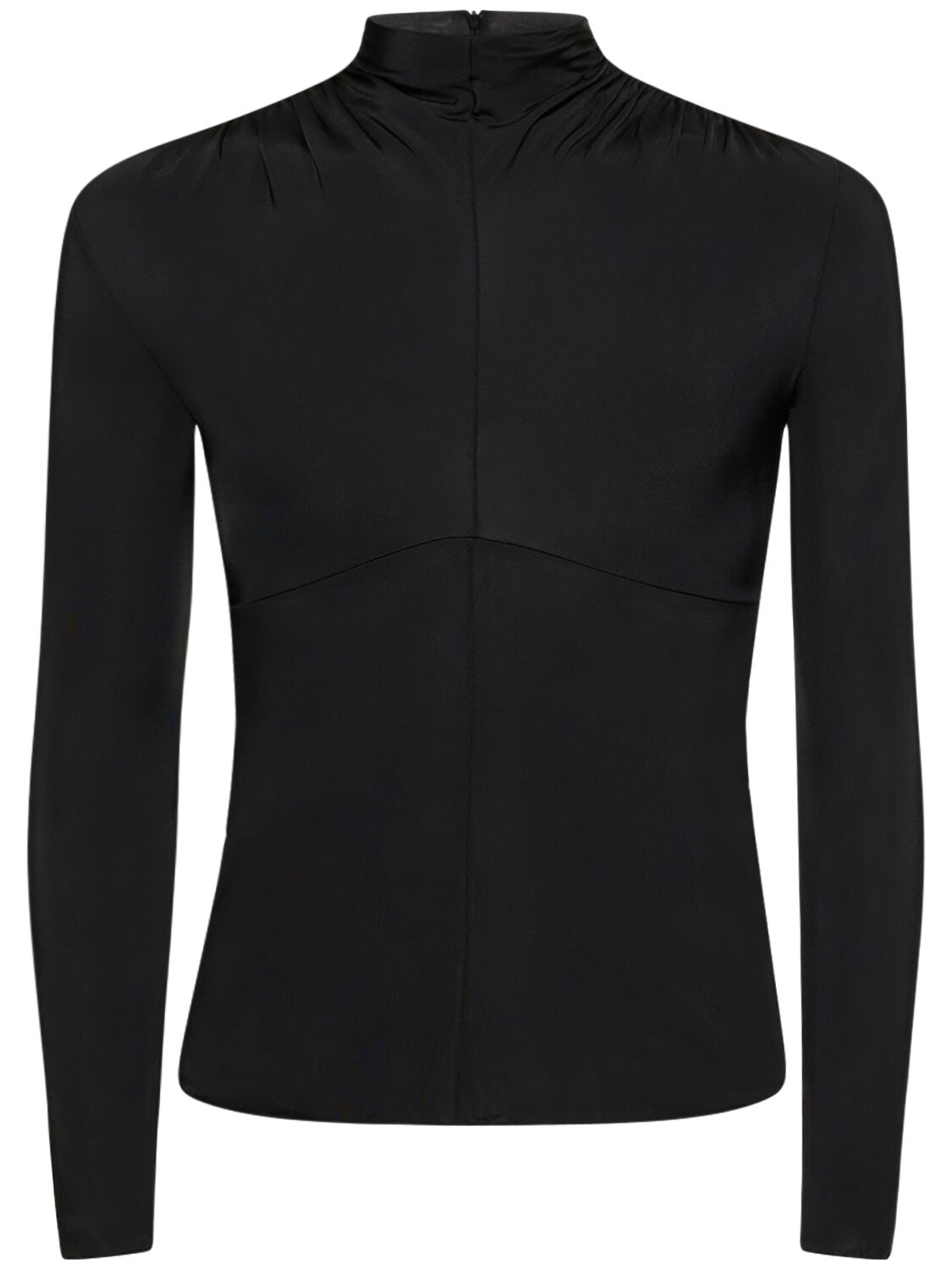 Shop Jil Sander Draped Viscose Jersey Long Sleeve Top In Black