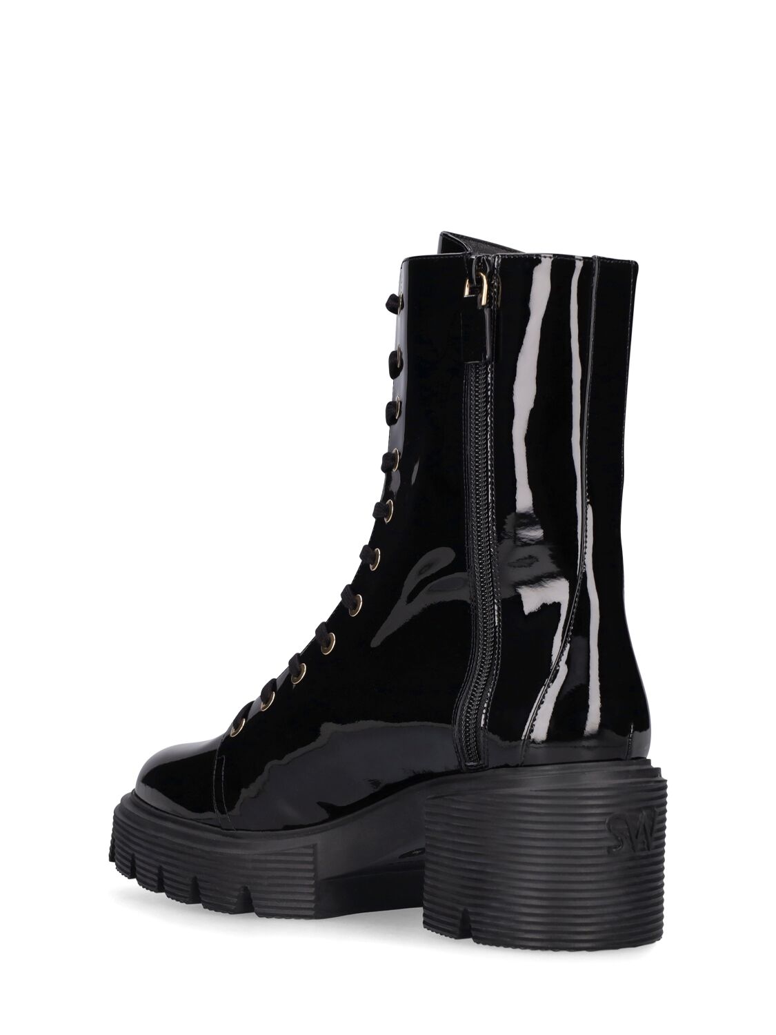 Shop Stuart Weitzman 60mm Soho Patent Leather Combat Boots In Black