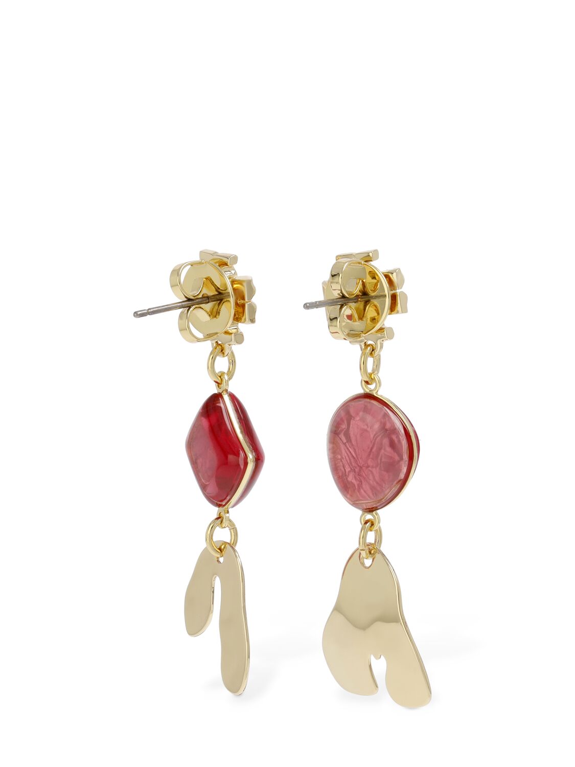 Shop Tory Burch Small Roxanne Double-drop Earrings In Gold,pink