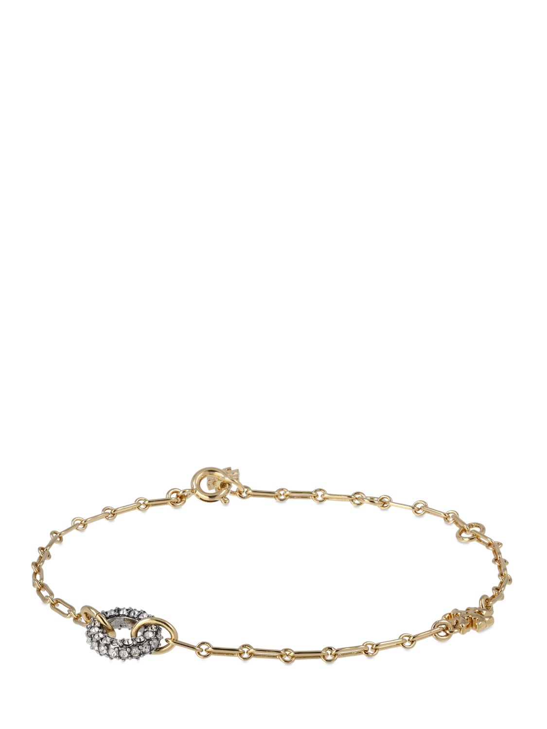Tory Burch Thin Roxanne Chain Carabiner Bracelet In Gold,crystal