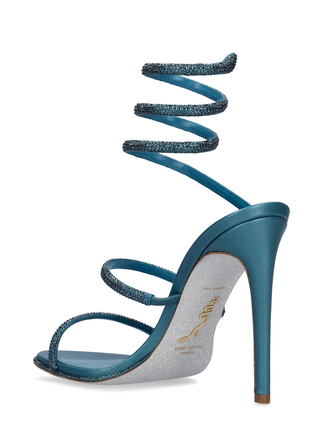 Shop René Caovilla 105mm Embellished Leather Sandals In Turquoise