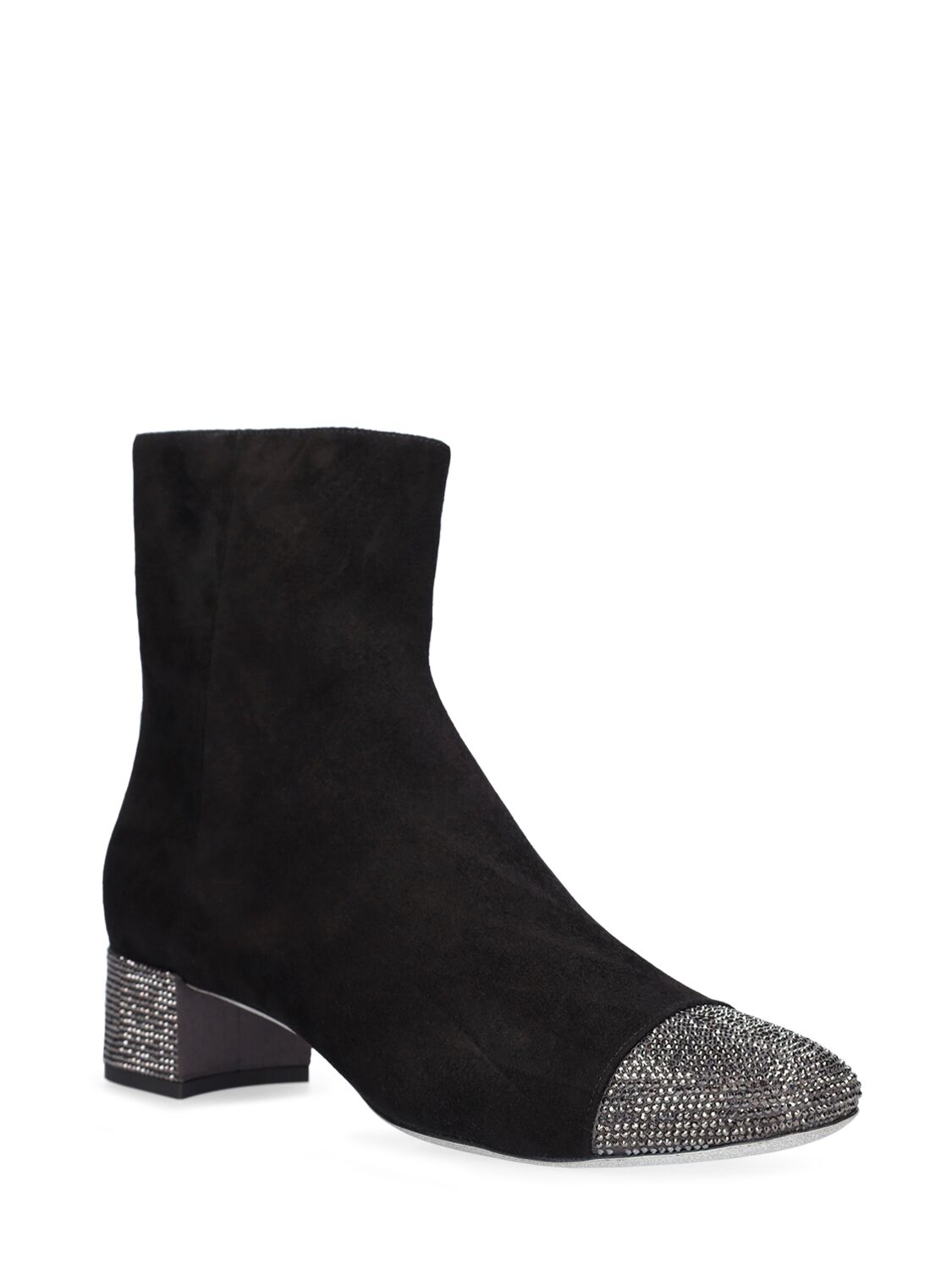 Shop René Caovilla 40mm Suede & Crystals Ankle Boots In Black