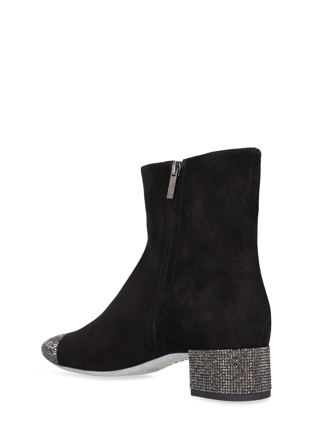 Shop René Caovilla 40mm Suede & Crystals Ankle Boots In Black