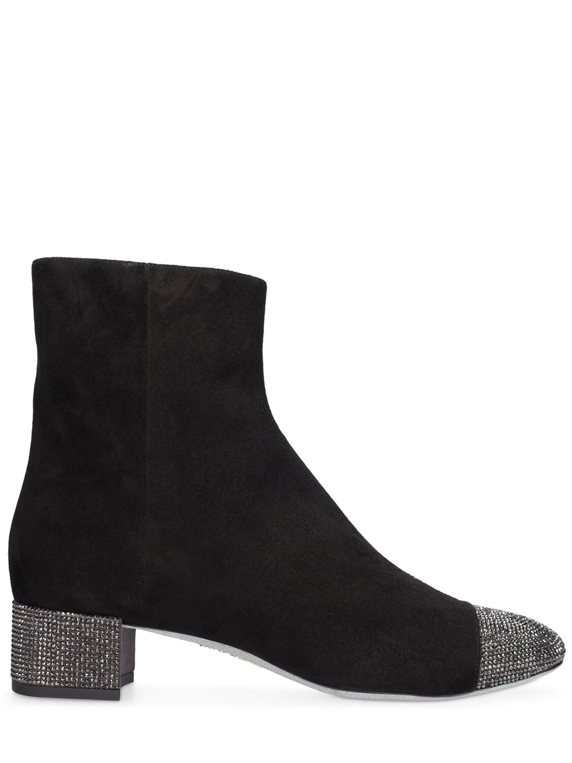 René Caovilla 40mm Suede & Crystals Ankle Boots In Black