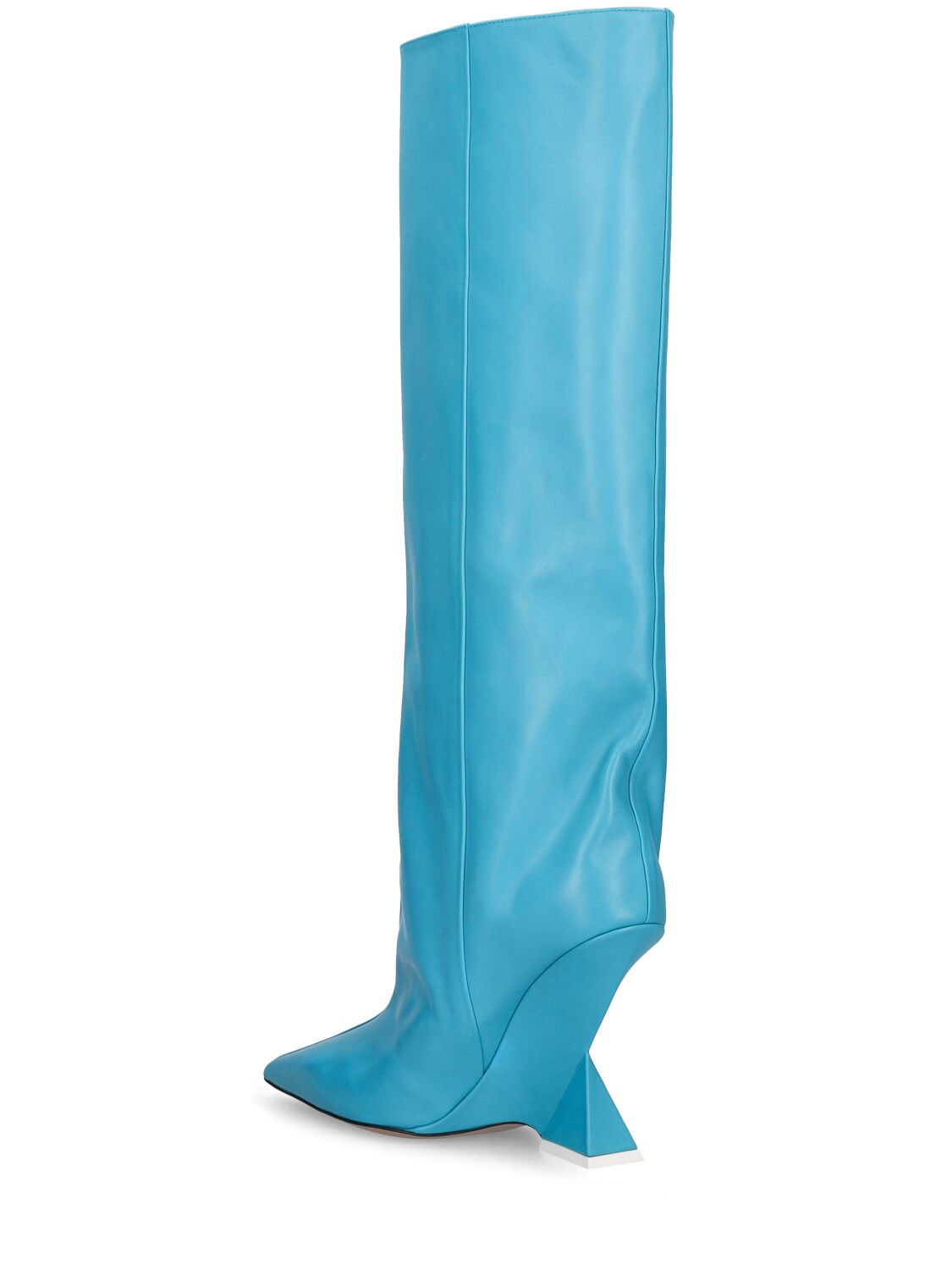 Shop Attico 105mm Cheope Leather Tall Boots In Blue