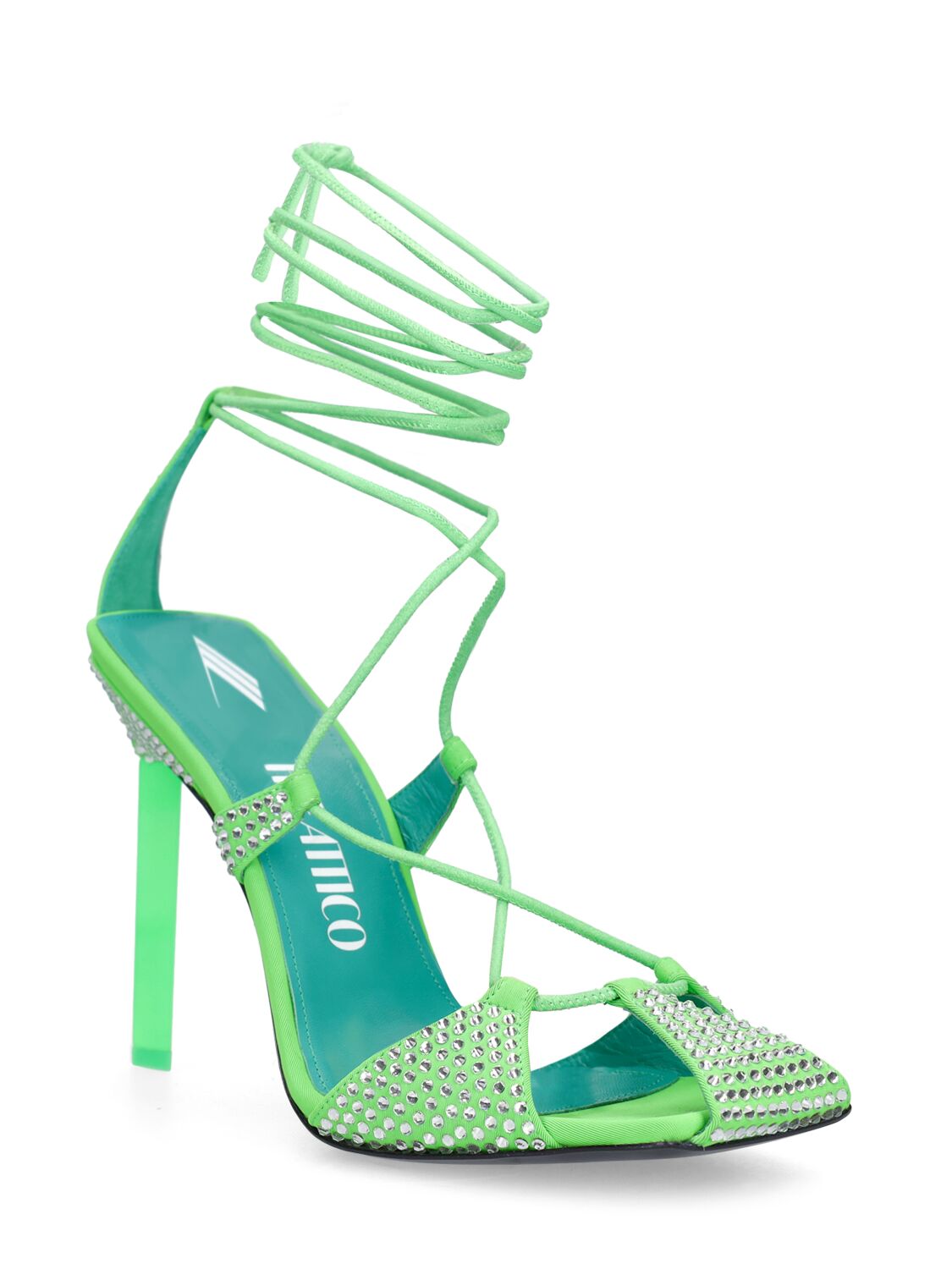Shop Attico 105mm Adele Lycra & Crystal Sandals In Green
