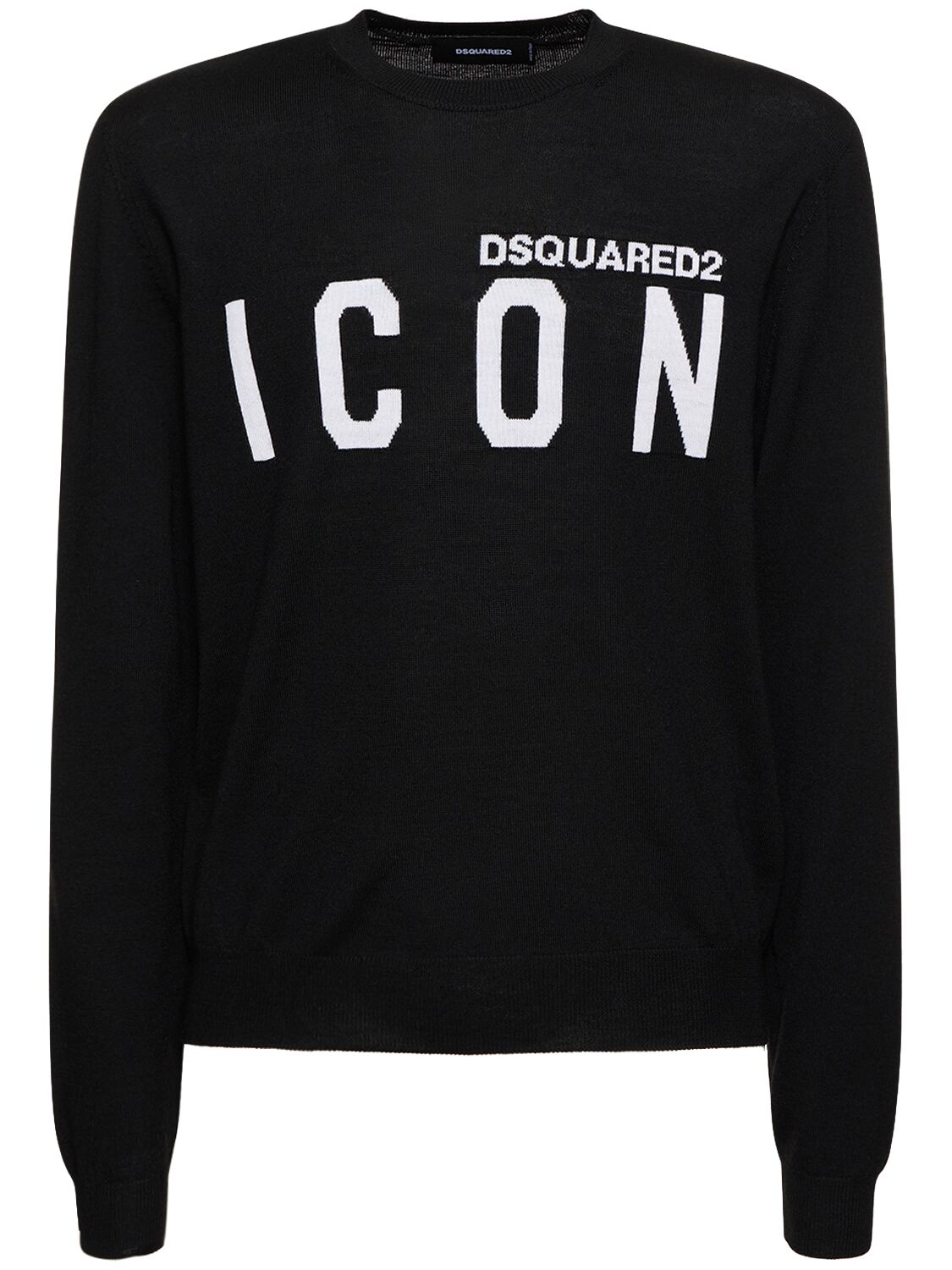 Dsquared2 Printed Logo Wool Knit Sweater In Black,white