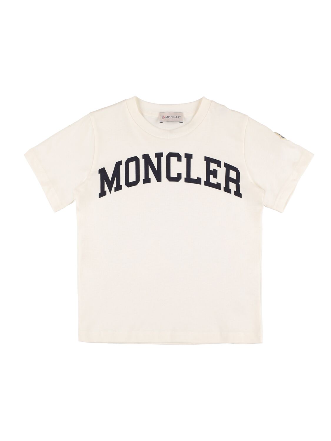Moncler Kids' 印花棉质平纹针织t恤 In Natural