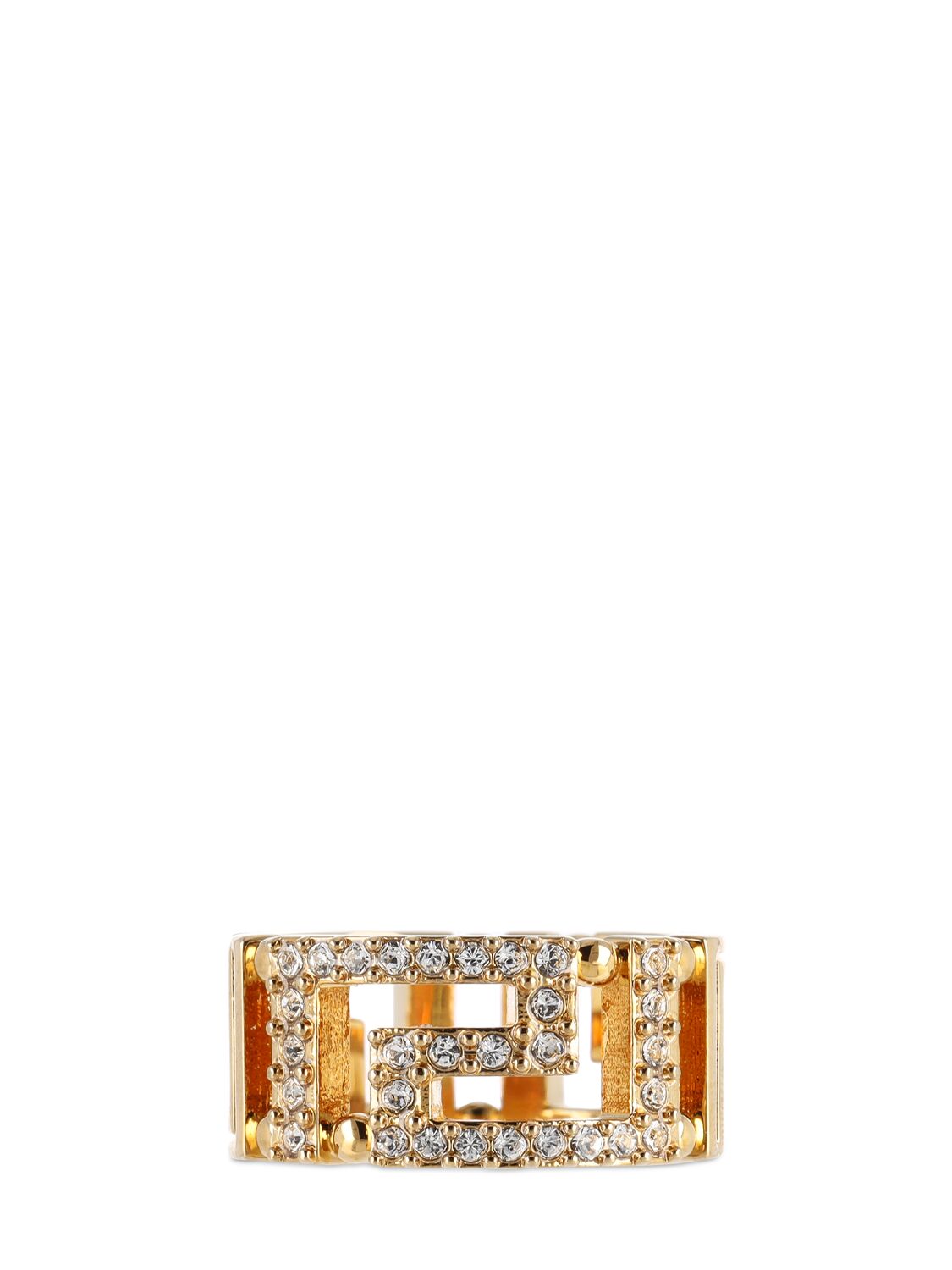 Shop Versace Greca Motif Crystal Band Ring In Gold,crystal