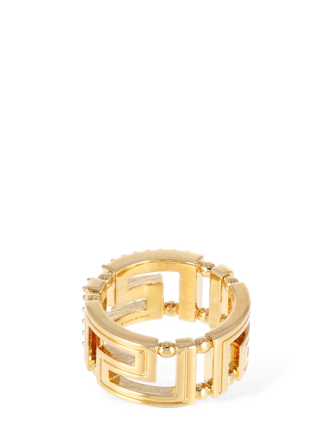 Shop Versace Greca Motif Crystal Band Ring In Gold,crystal