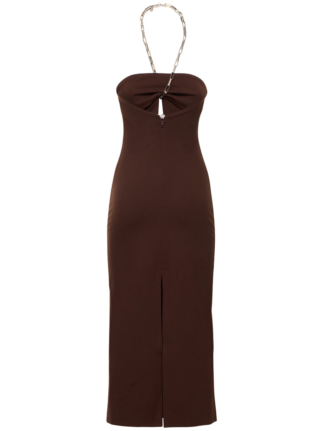 Shop Attico Chain Halter Neck Jersey Midi Dress In Brown