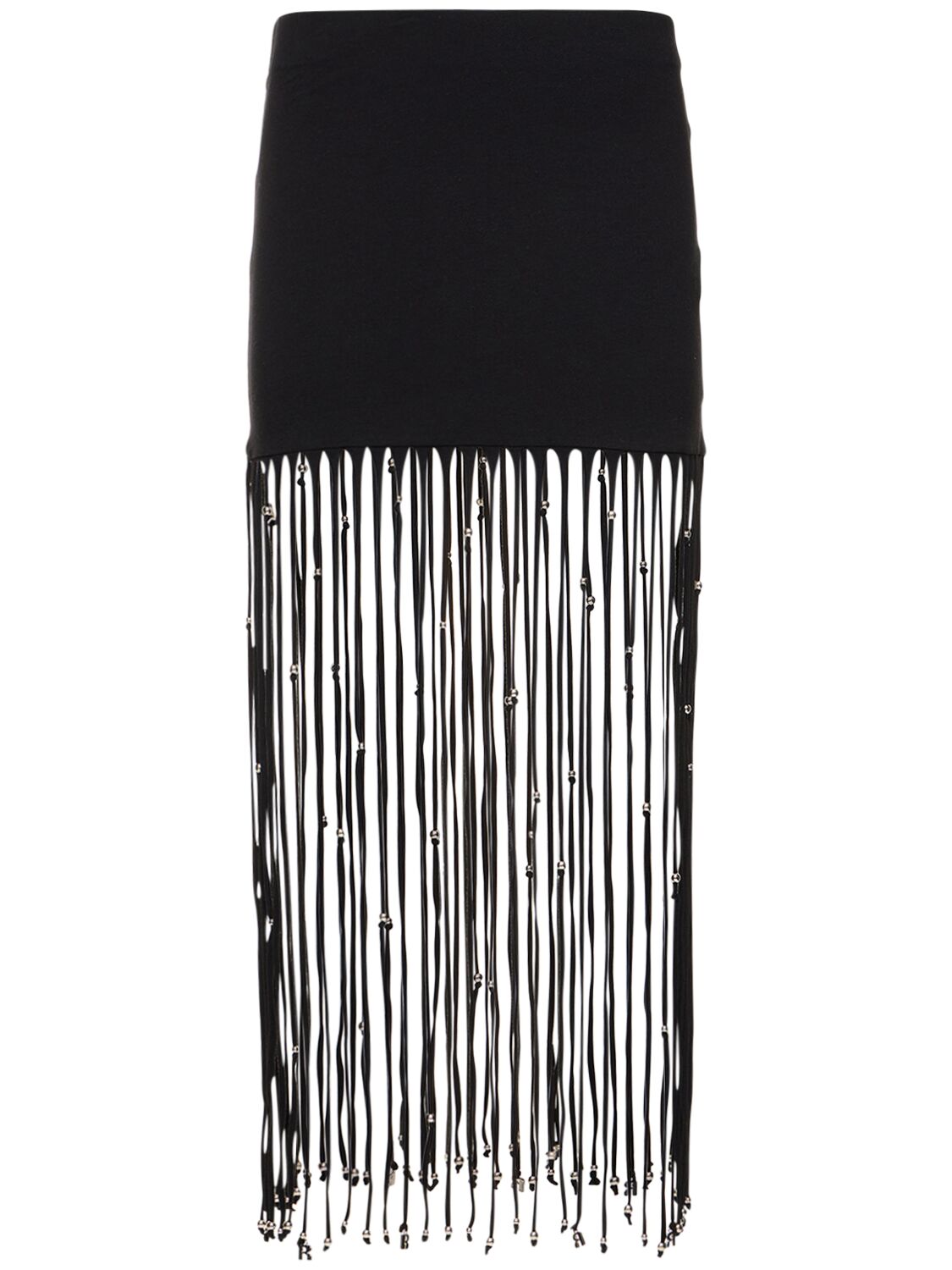 Shop Rotate Birger Christensen Noemi Jersey Maxi Skirt W/fringe In Black