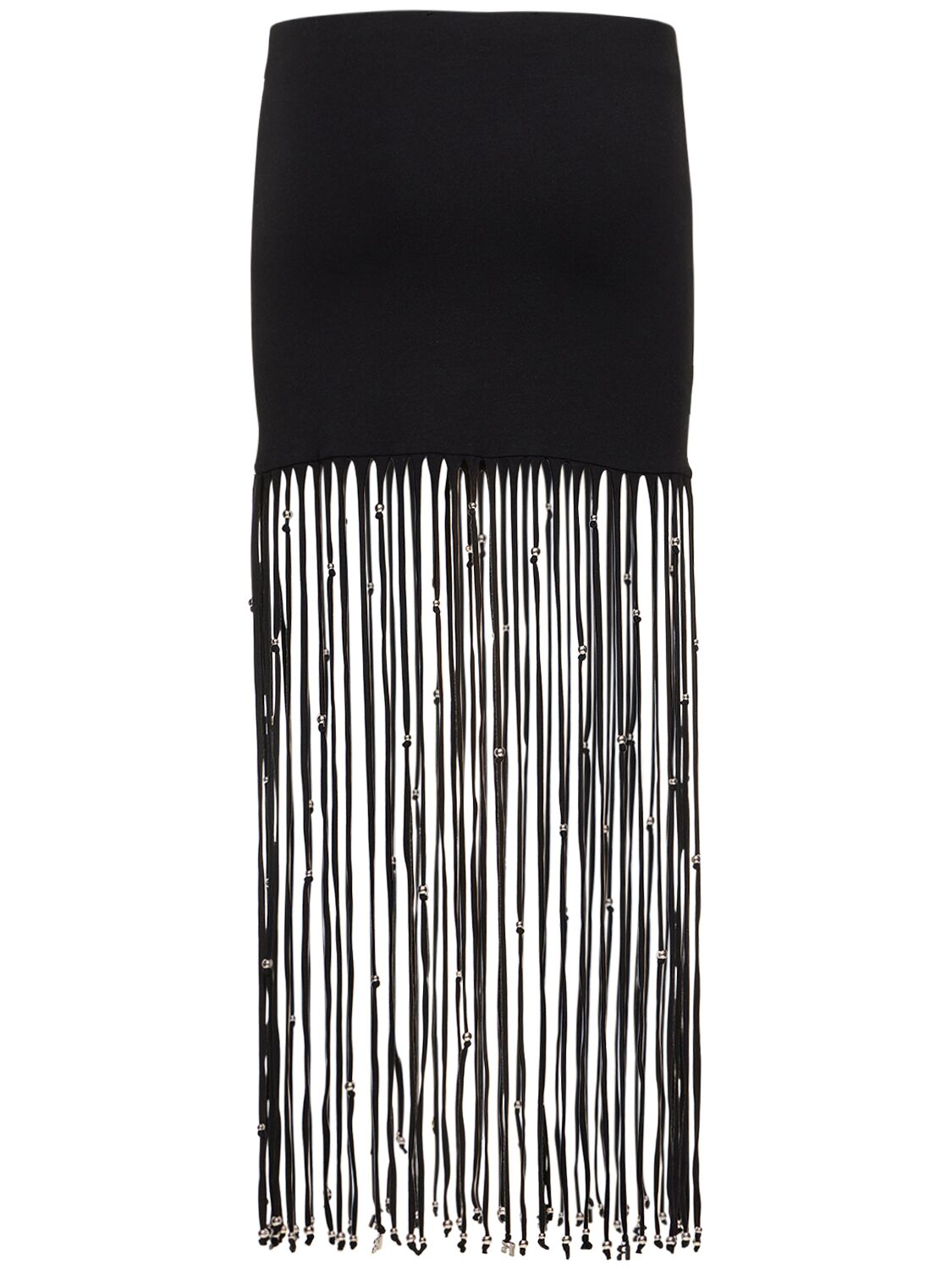 Shop Rotate Birger Christensen Noemi Jersey Maxi Skirt W/fringe In Black