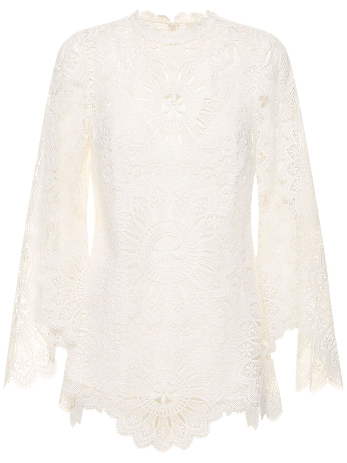 Shop Zimmermann Chintz Doily Lace Long Sleeve Top In Ivory