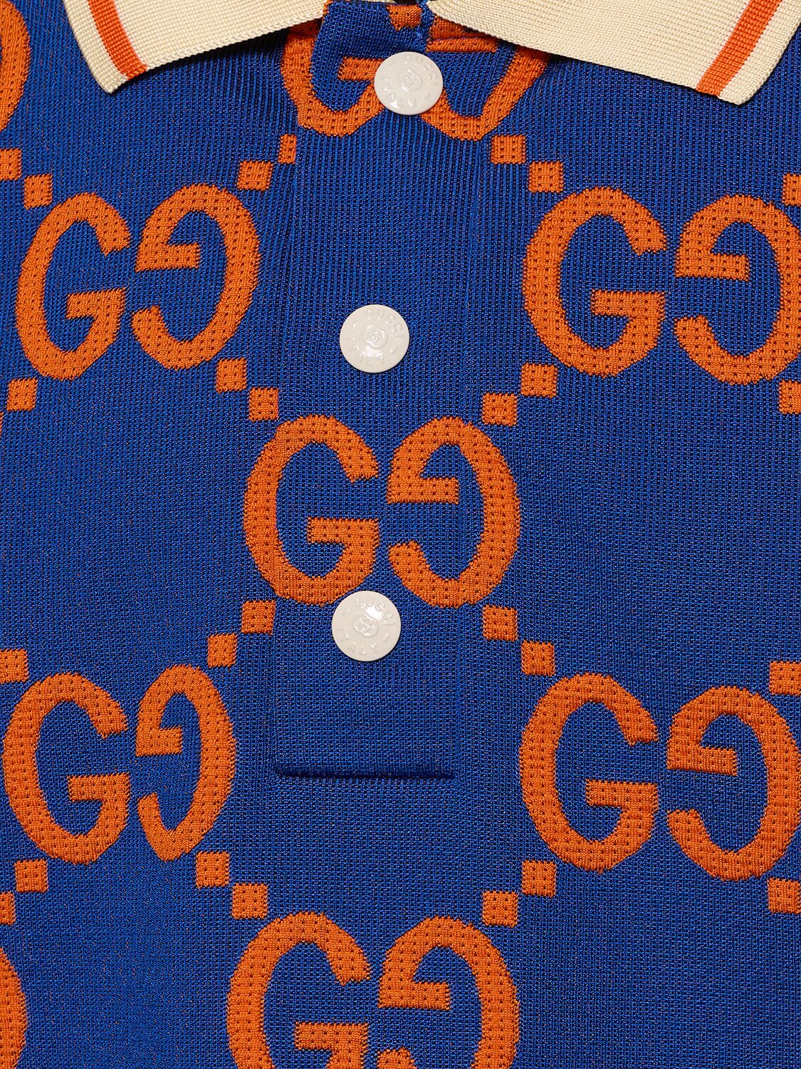 Shop Gucci Gg Cotton Polo Shirt In Blue,orange