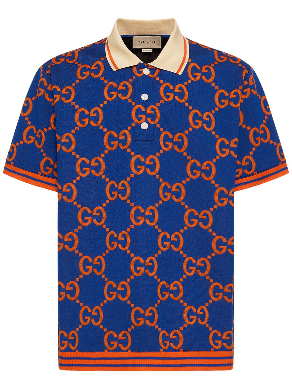 Shop Gucci Gg Cotton Polo Shirt In Blue,orange