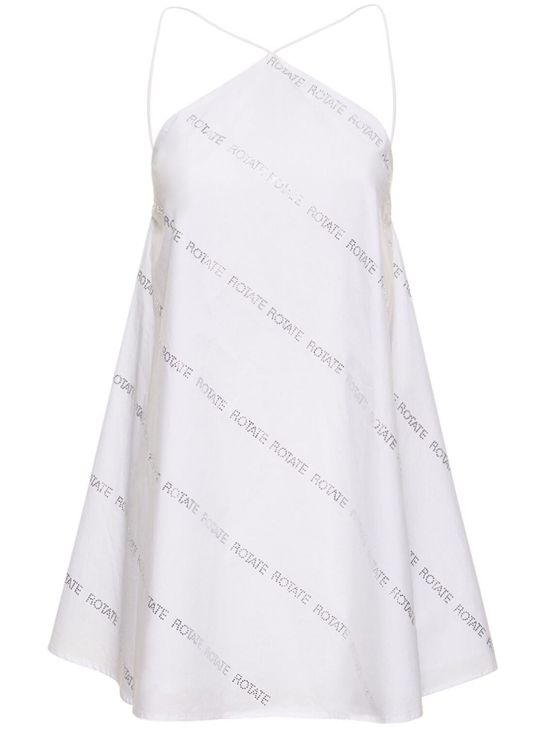 Rotate Birger Christensen Open-back Crystal-embellished Organic-cotton Poplin Dress In White