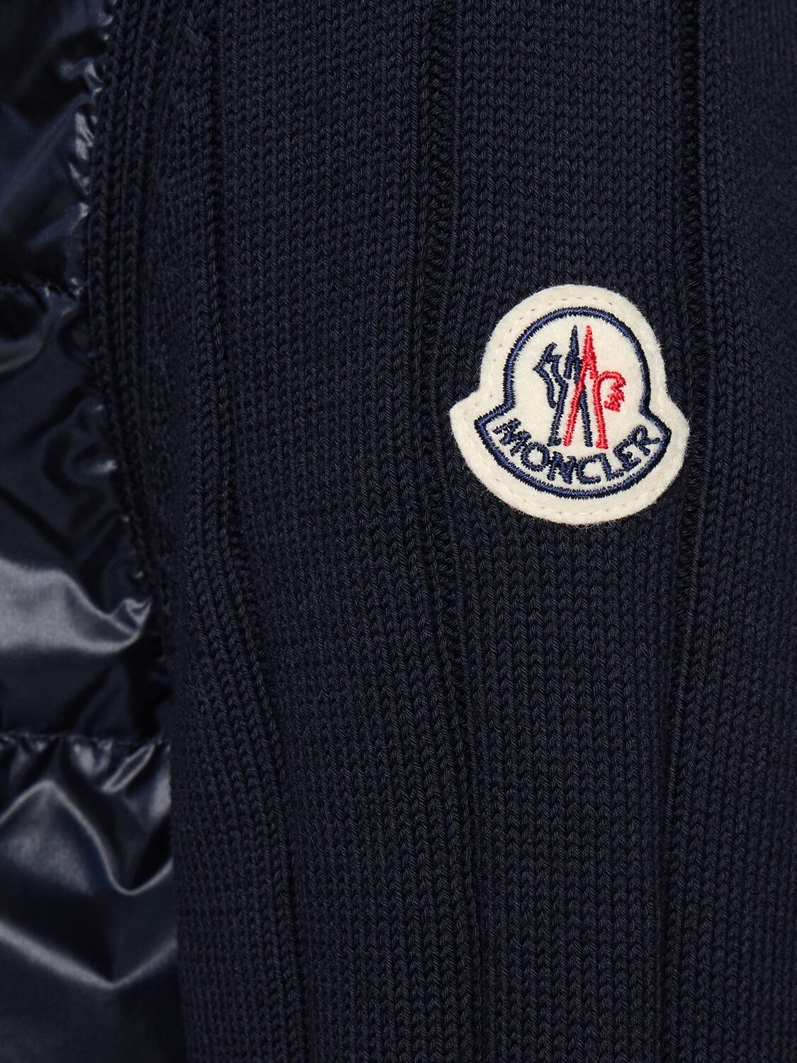 Shop Moncler Cotton Tricot & Tech Down Cardigan In Navy