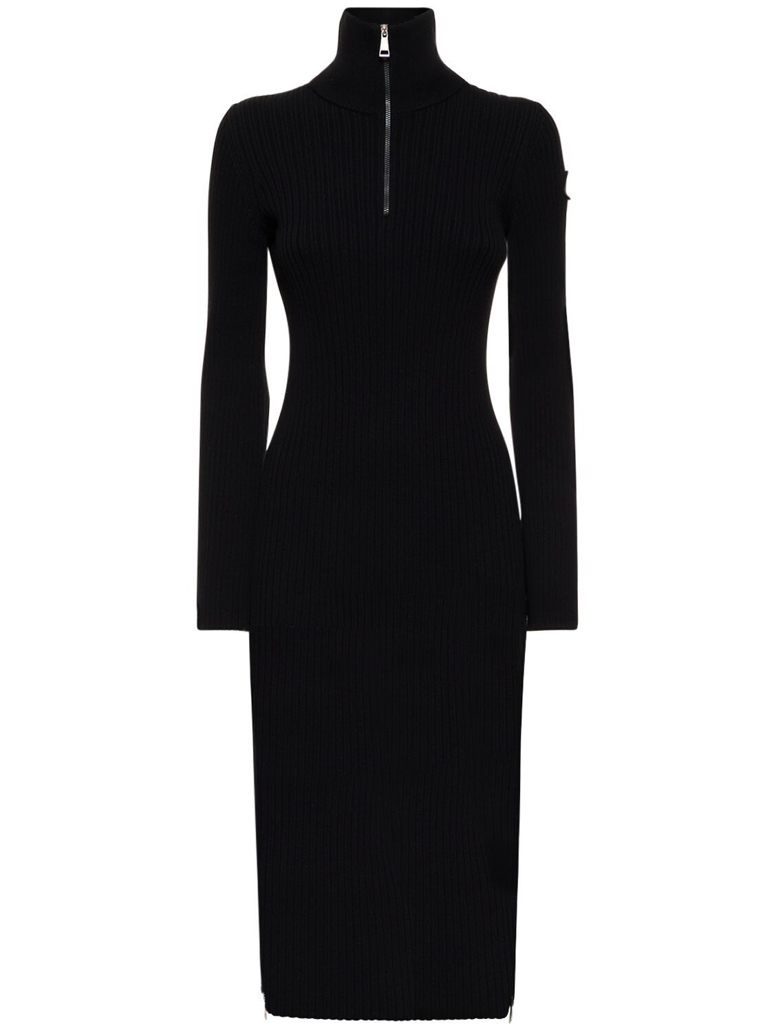 Shop Moncler Maxi Knit Viscose Blend Crepe Dress In Black