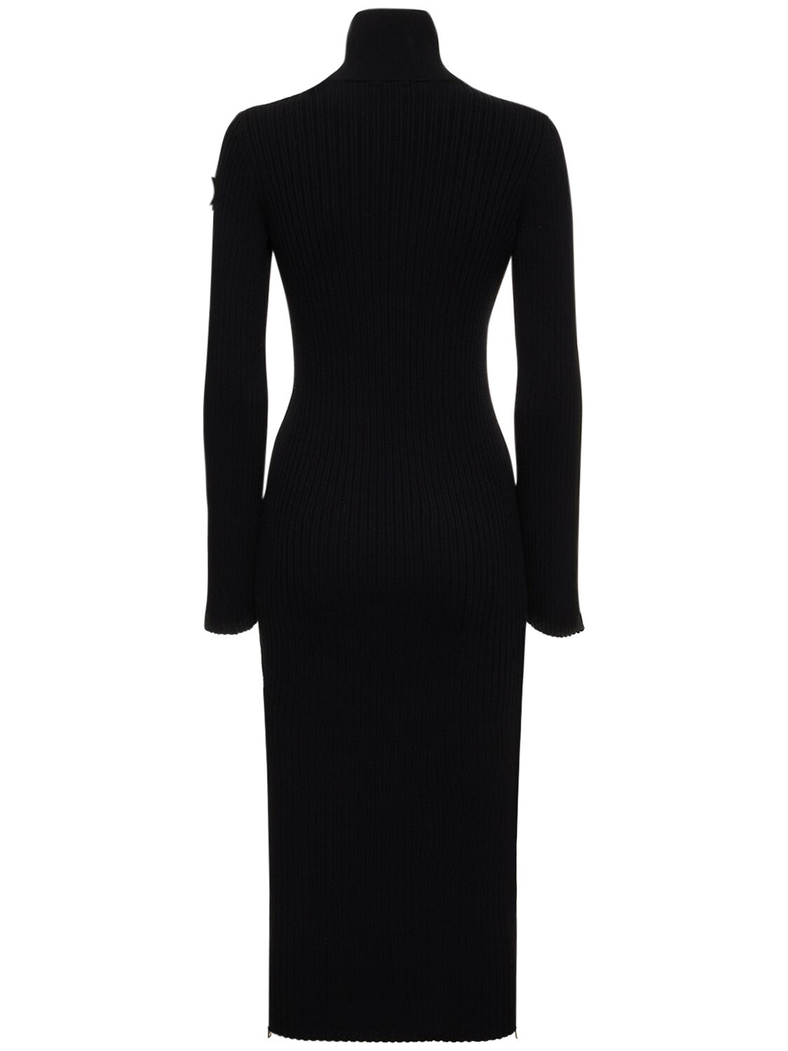 Shop Moncler Maxi Knit Viscose Blend Crepe Dress In Black