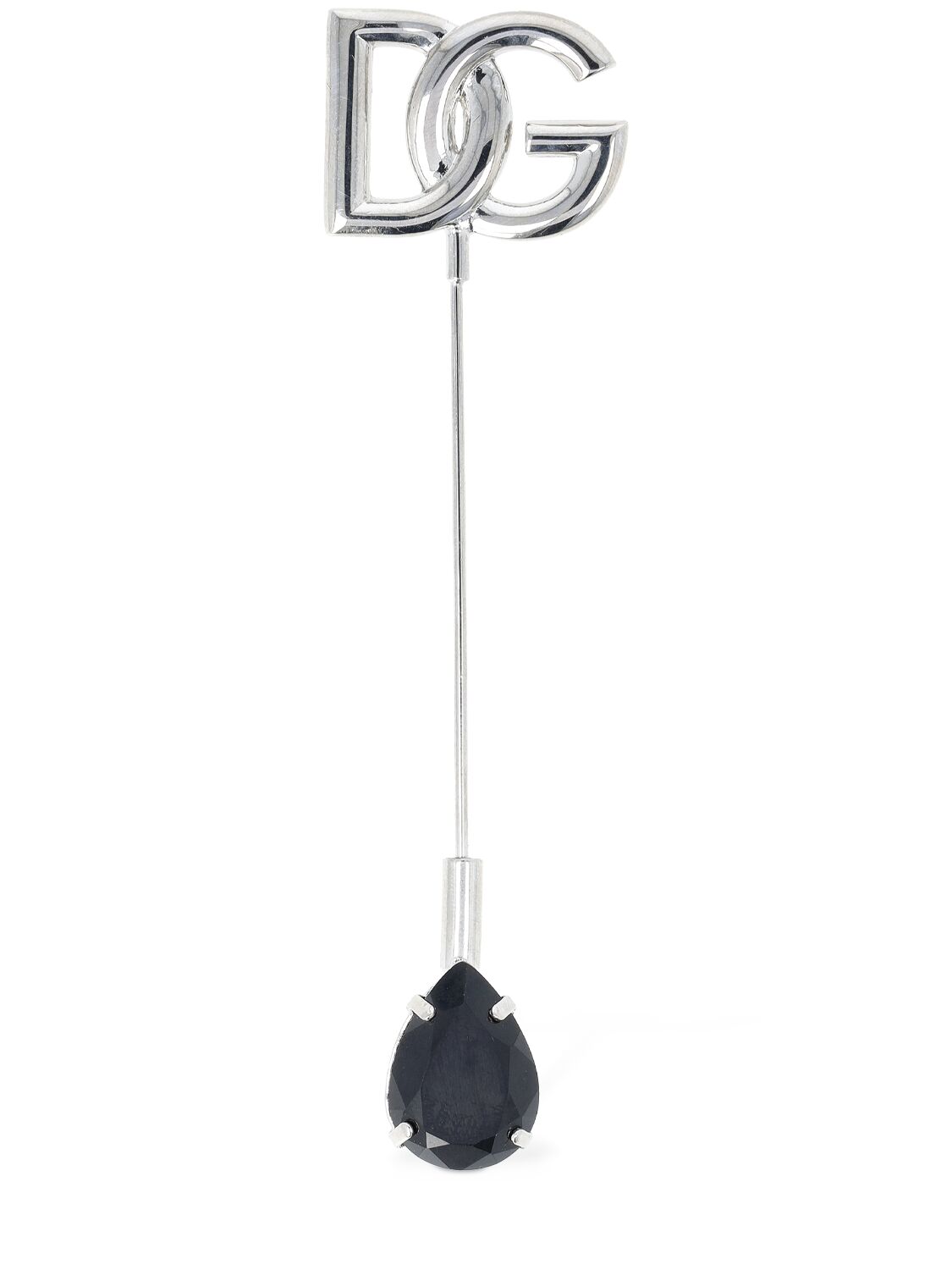 Dolce & Gabbana Dg Logo & Crystal Brooch In Silver,black