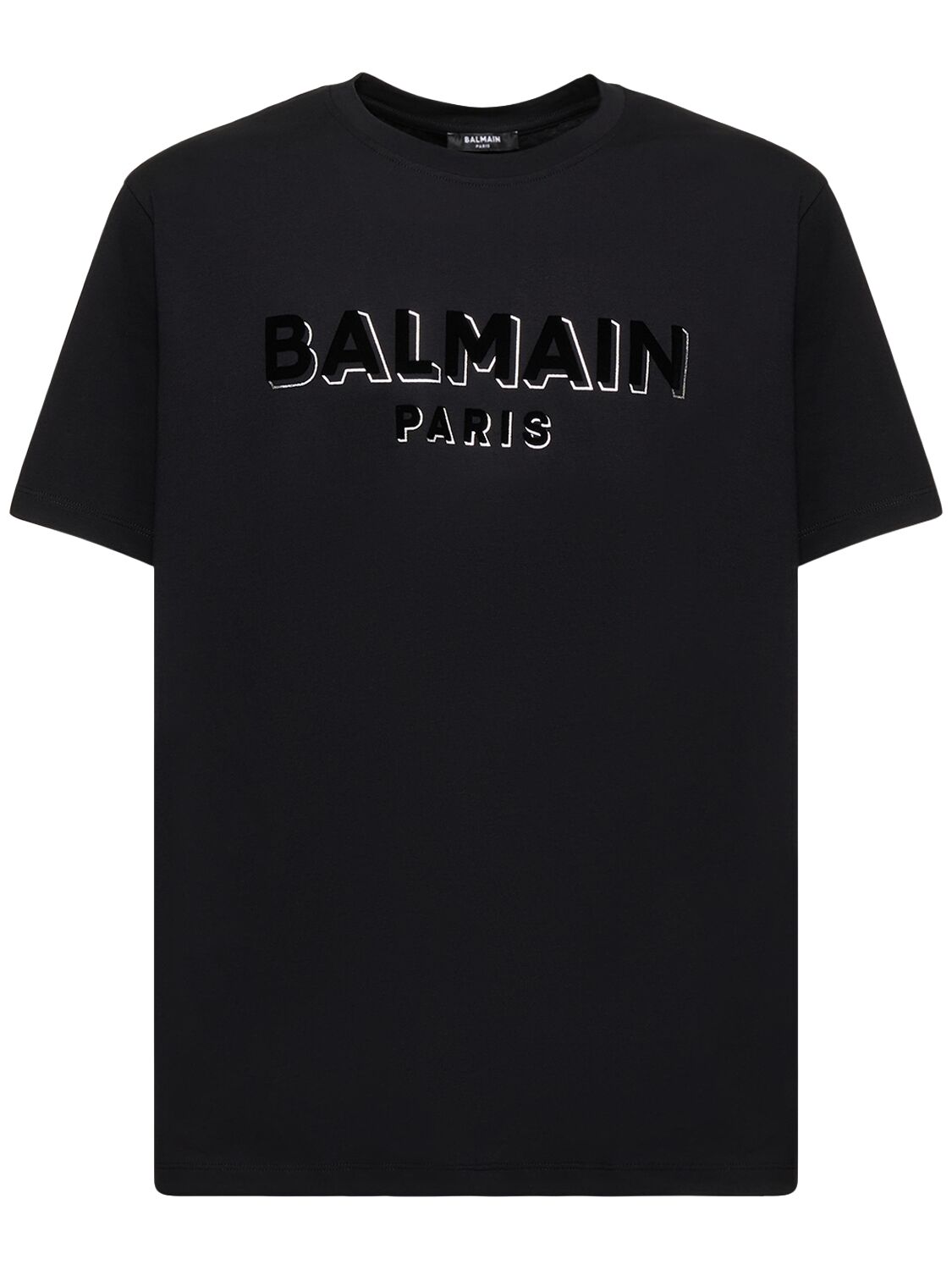 Balmain Beflocktes Und Foliertes T-shirt Mit Logo In Black,silver