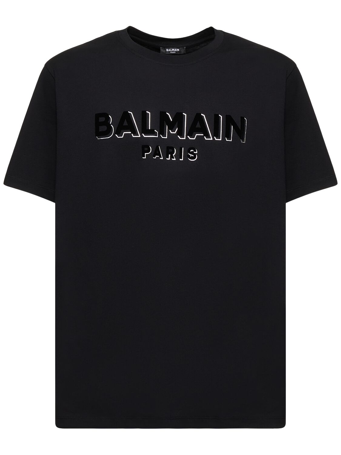 Shop Balmain Flocked & Foiled Logo T-shirt In Black,silver