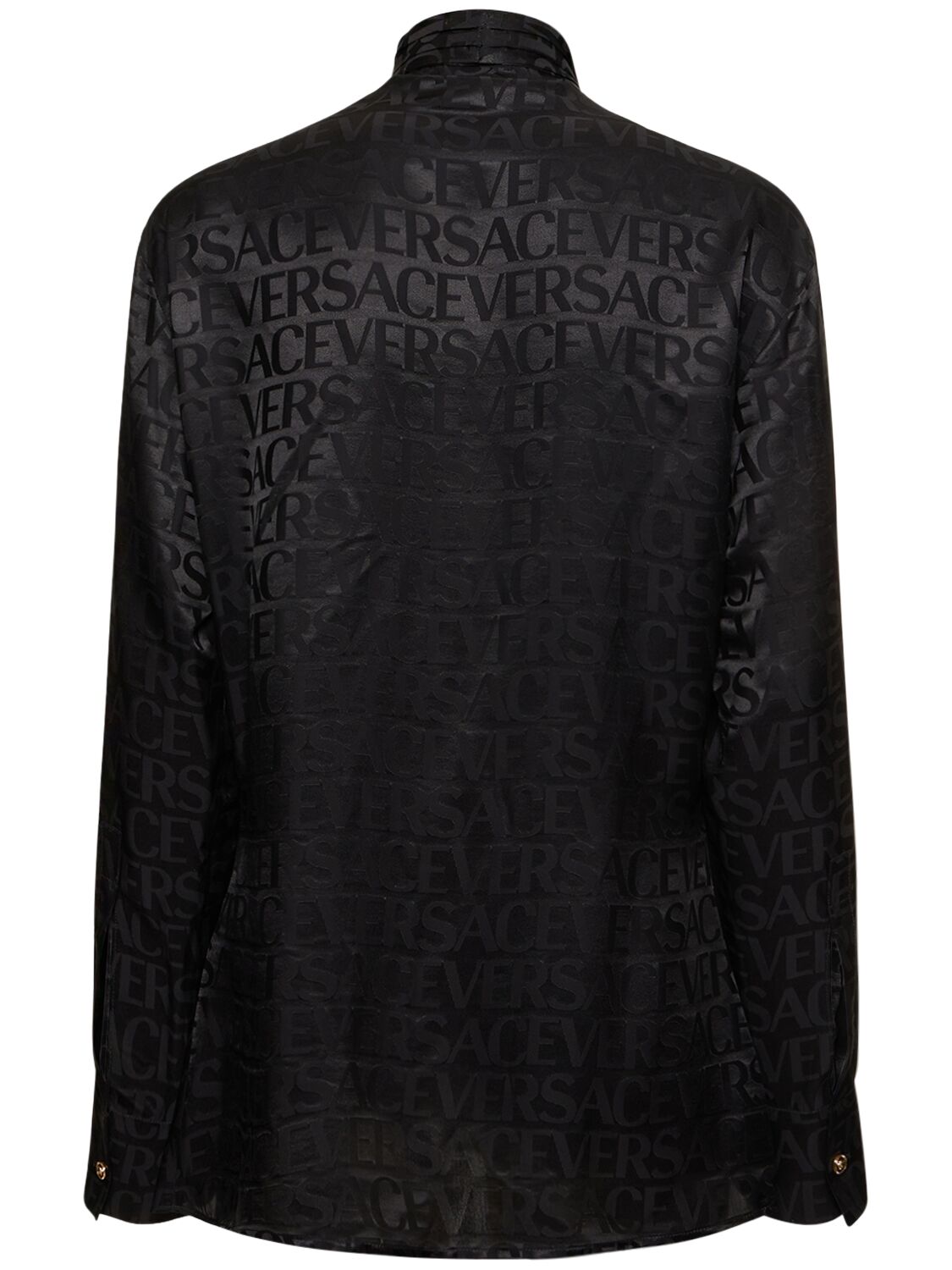 Shop Versace Logo Jacquard Silk Twill Shirt W/scarf In Black