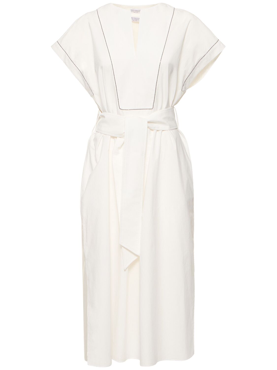 Brunello Cucinelli Embellished Cotton Midi Dress In White