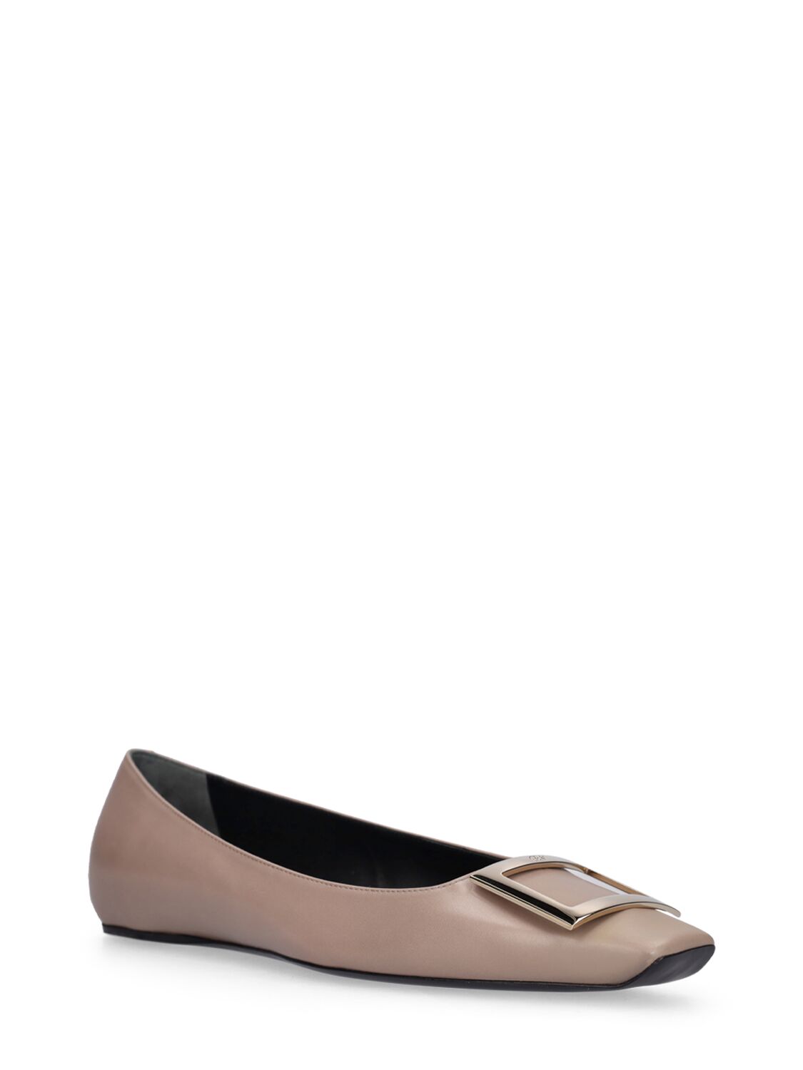 Shop Roger Vivier 5mm Trompette Leather Flats In Taupe