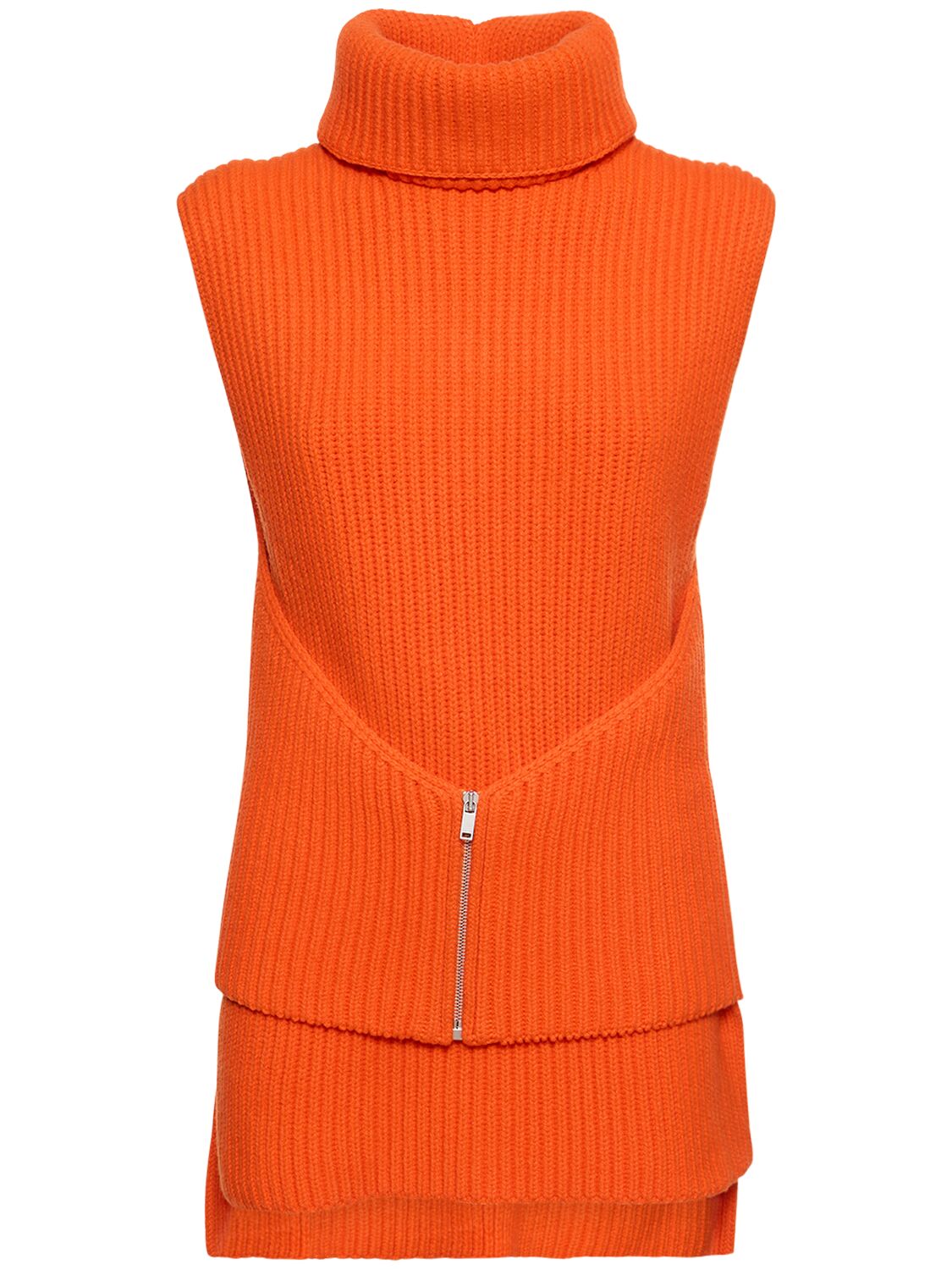 Jil Sander Knit Wool Waistcoat W/ Zip Detail In Orange