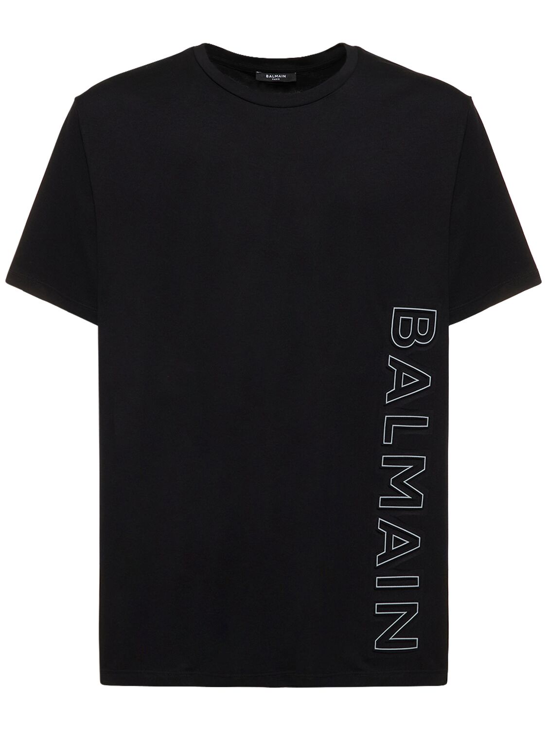 Shop Balmain Logo Embossed Cotton T-shirt In Black,grey