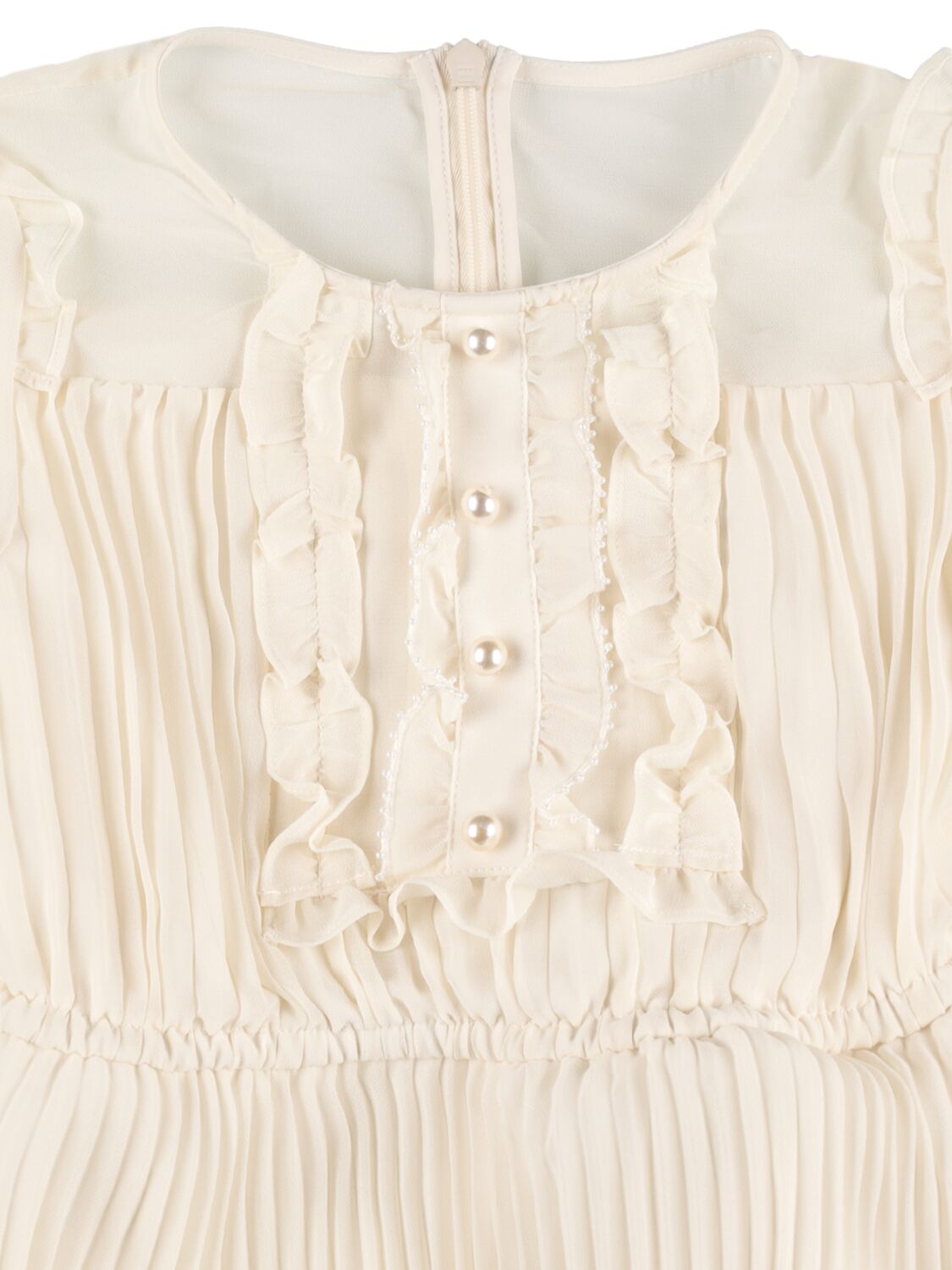 Shop Self-portrait Tiered Chiffon Midi Dress W/ Faux Pearls In Off White