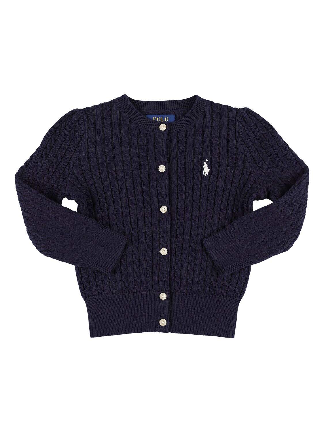 Image of Cotton Cable Knit Cardigan W/ Logo