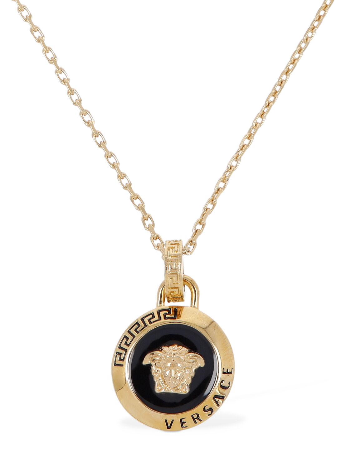 Versace Medusa Coin Charm Necklace In Gold,schwarz