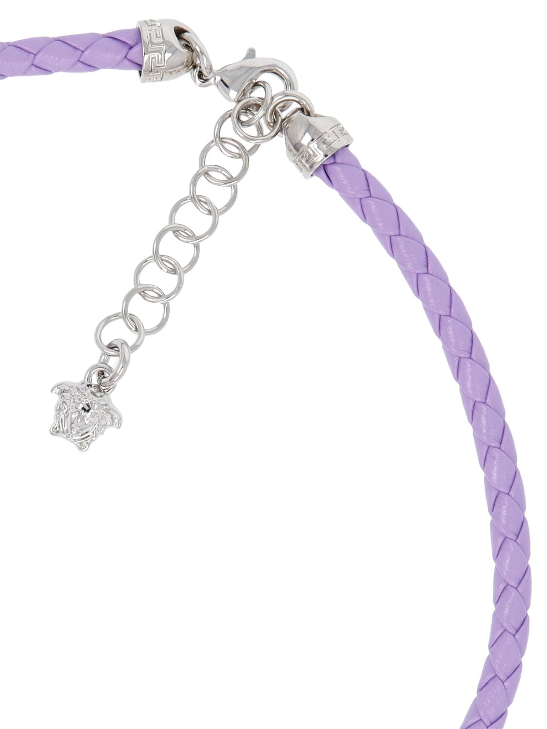 Shop Versace Medusa Biggie Leather Collar Necklace In Lavender,silver