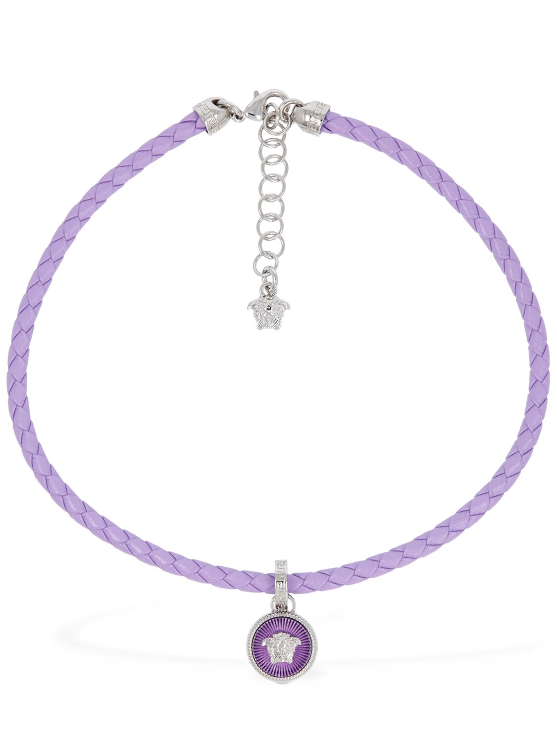 Versace Medusa Biggie Leather Collar Necklace In Lavender,silver