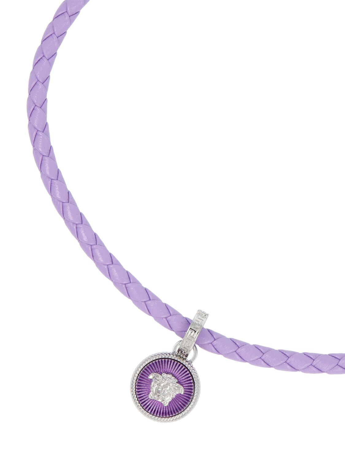 Shop Versace Medusa Biggie Leather Collar Necklace In Lavender,silver