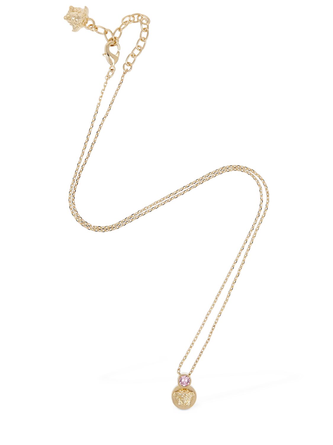 Shop Versace Medusa Crystal Charm Necklace In Gold,pink