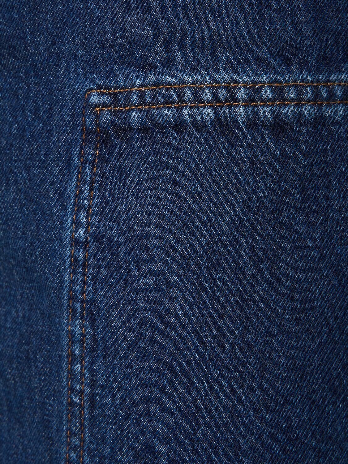 Shop Totême Cotton Denim Midi Skirt In Blau