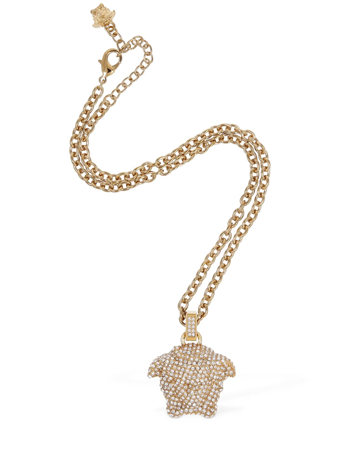 Shop Versace Medusa Crystal Charm Necklace In Gold,kristall
