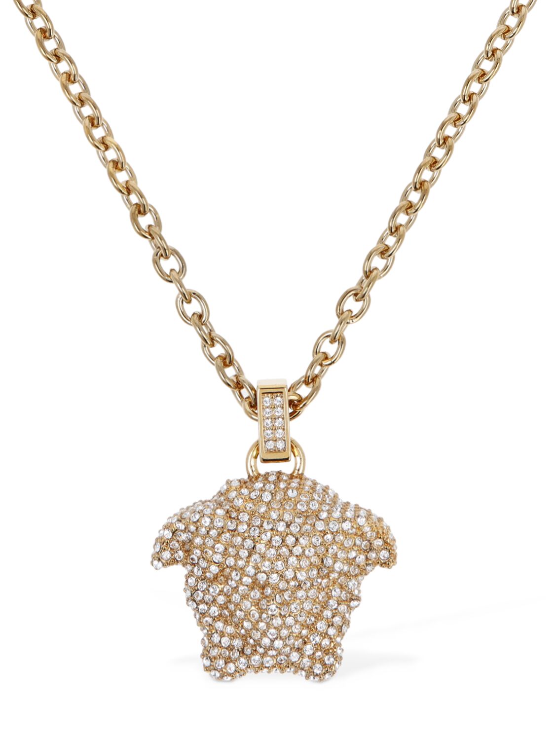 Versace Medusa Crystal Charm Necklace In Gold,kristall