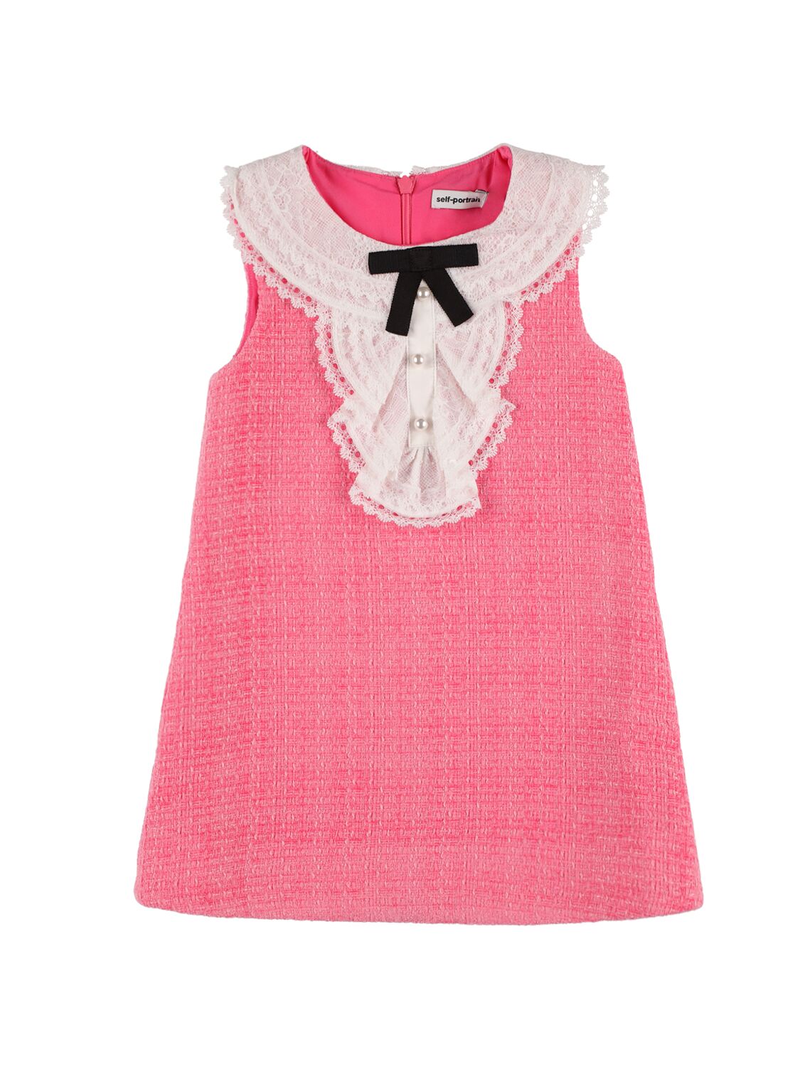 Self-portrait Kids' Cotton Knit Sleeveless Dress W/ Bow In Dark Pink