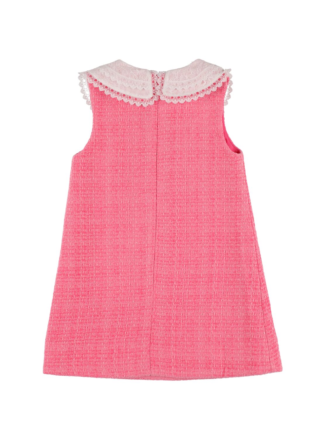 Shop Self-portrait Cotton Knit Sleeveless Dress W/ Bow In Dark Pink