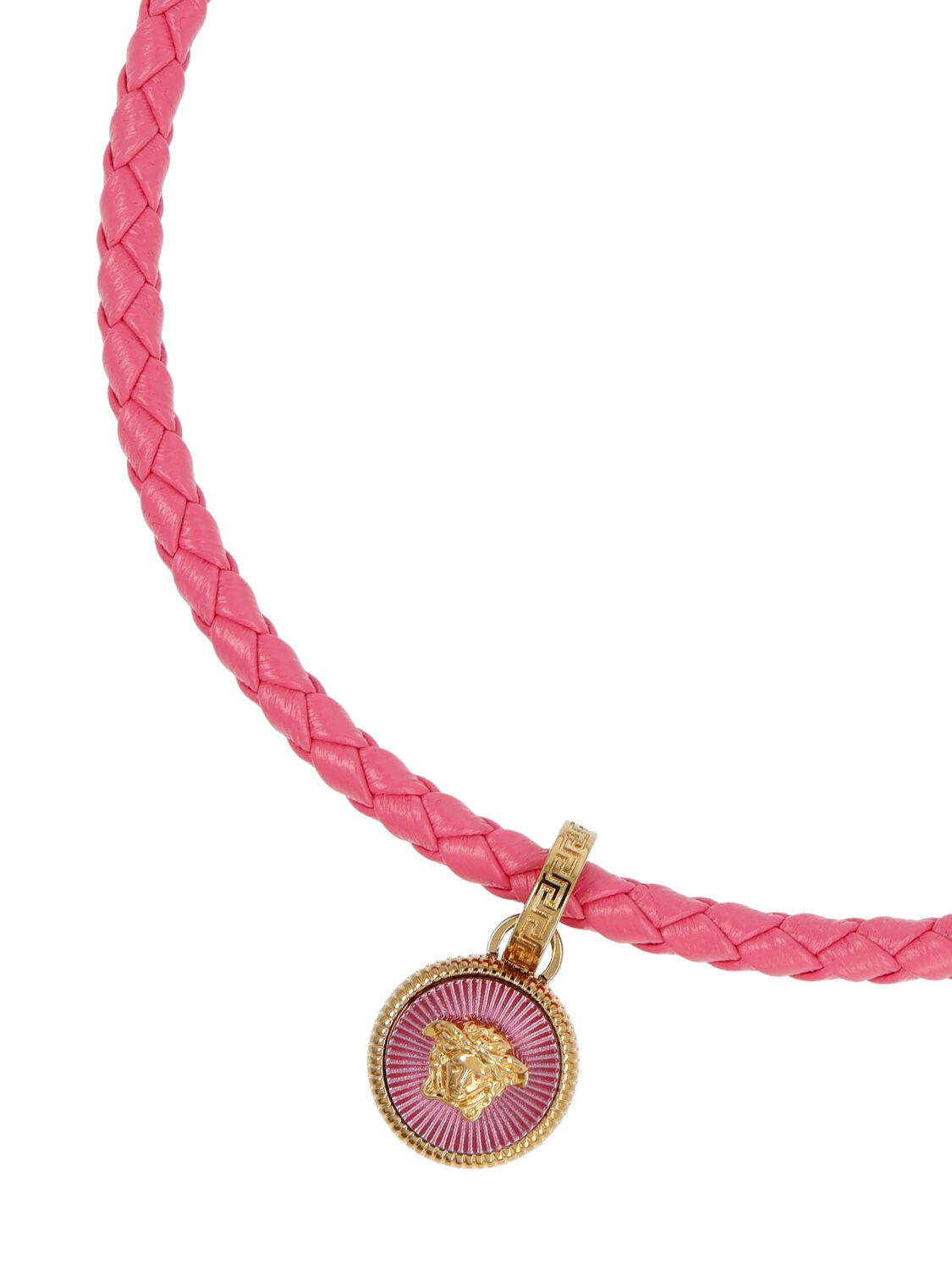 Shop Versace Medusa Biggie Leather Collar Necklace In Flamingo,gold