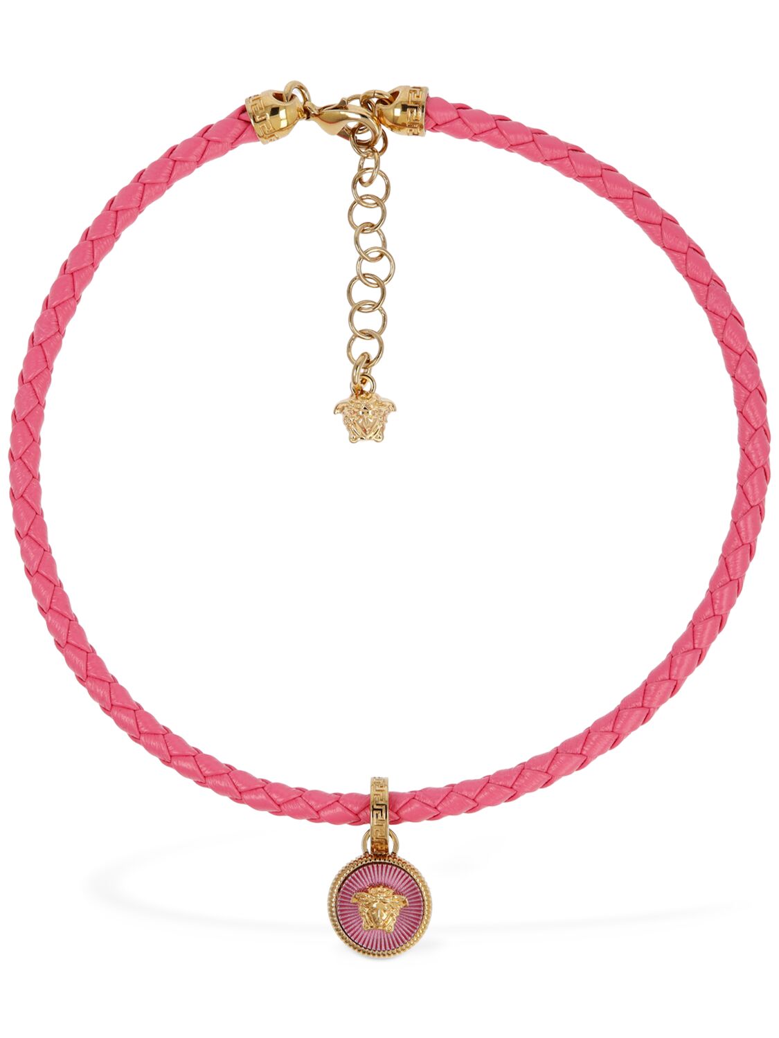 Shop Versace Medusa Biggie Leather Collar Necklace In Flamingo,gold