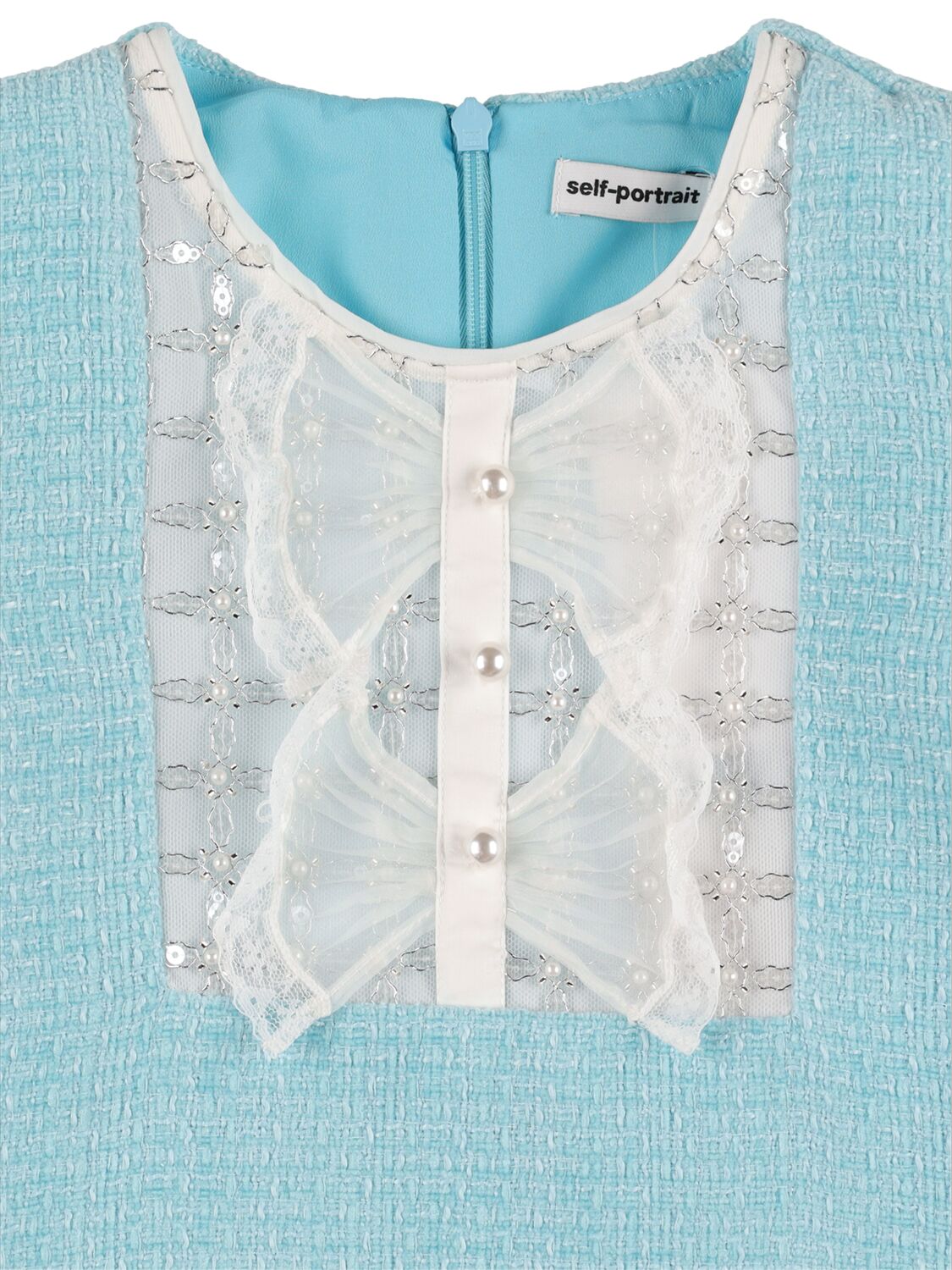 Shop Self-portrait Cotton Knit Shirt Dress W/ Sequins In Light Blue