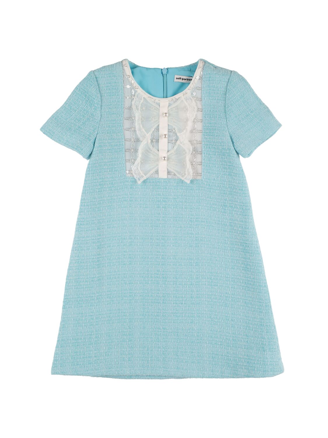 Self-portrait Kids' Cotton Knit Shirt Dress W/ Sequins In Light Blue